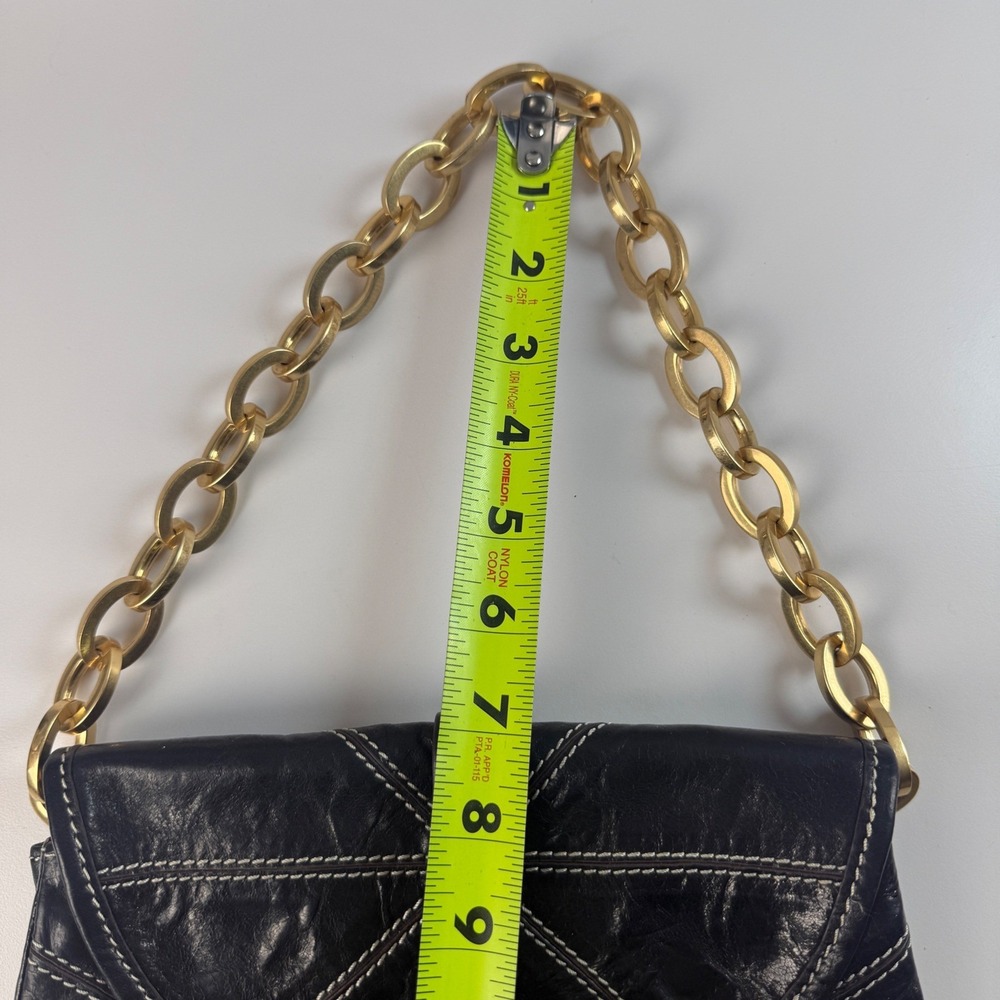 Tracy Reese‎ Black Leather Gold Chain Shoulder Bag Y2K - Picture 12 of 14